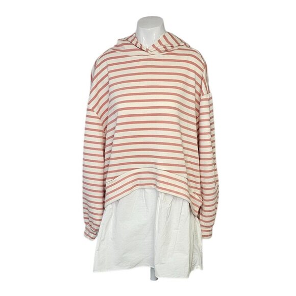 Anthropologie Pilcro Hooded Sweatshirt Twofer Mini Dress, Striped, Size S, NWT - Picture 2 of 9